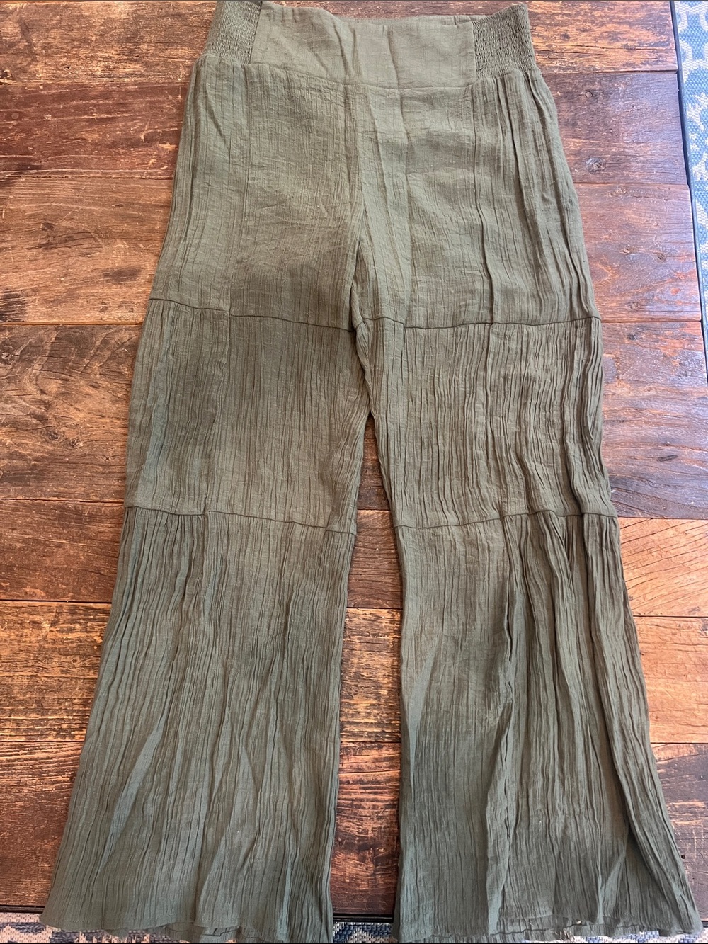 Nanette Lepore Olive Green Crinkle Wide-Leg Pants